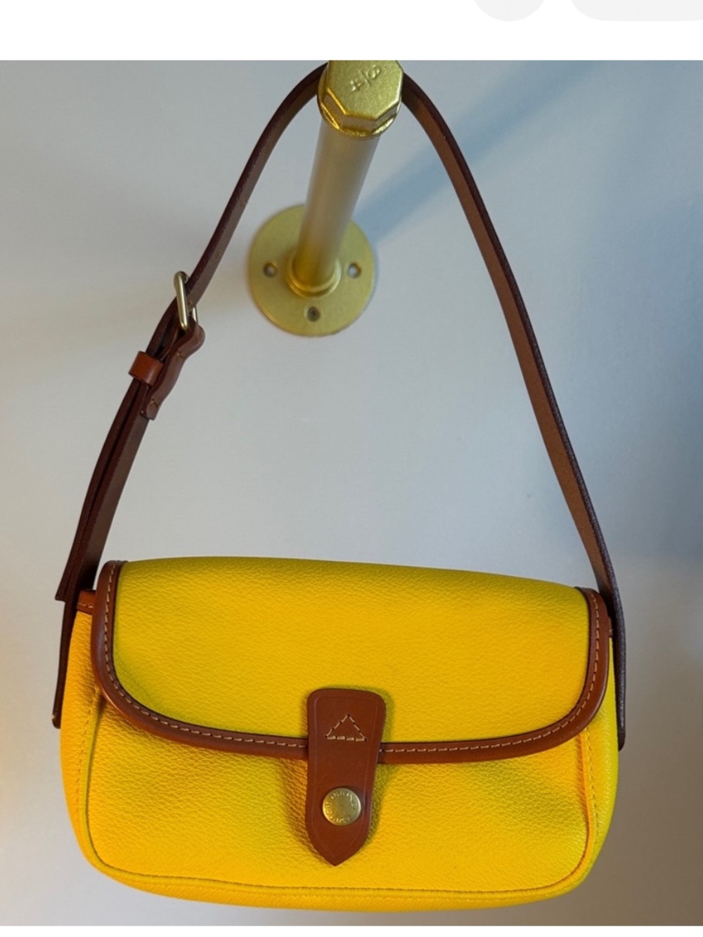 Dooney & Bourke Yellow Pebbled Leather Crossbody with Brown Trim w/ key Fob